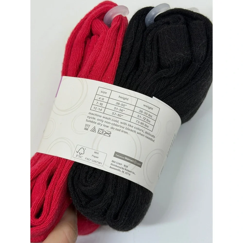 Wonder Nation Tights Red Black 2-Pack Heavyweight Cotton Blend Girls Medium 7-10